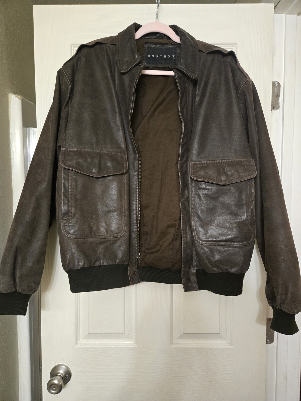 Context Leather Bomber Jacket - Brown